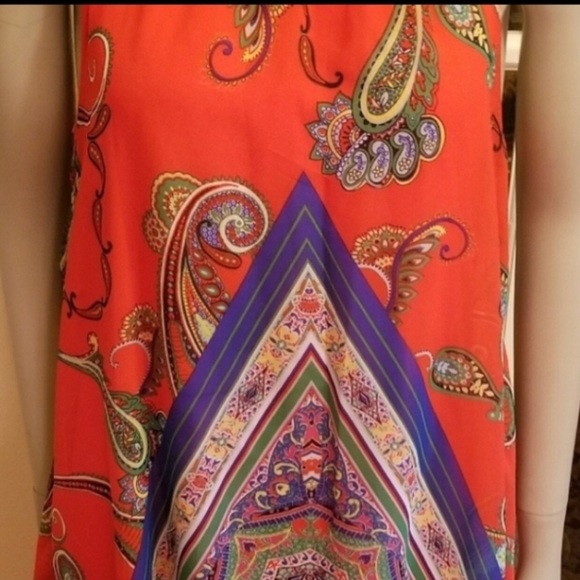 Red Bohemian Print Hankerchief Midi Dress - Picture 7 of 8